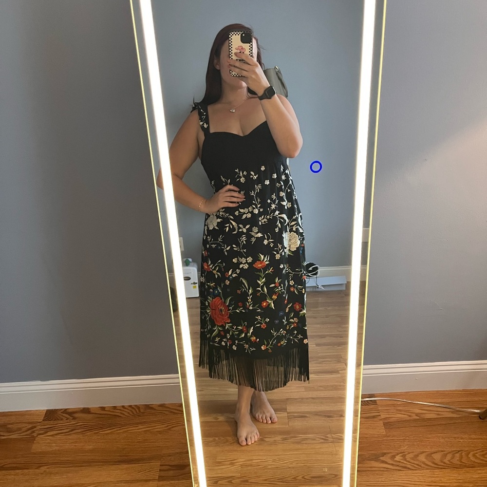 Anthropologie Black Floral Midi Dress